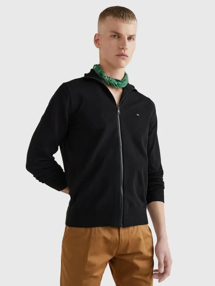 Tommy Hilfiger 1985 Collection Th Flex ZipThru Cardigan Black Mens Knitwear Popular Tommy Hilfiger 1985 Collection Th Flex ZipThru Cardigan Black Mens Knitwear Popular