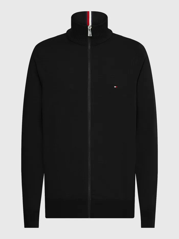 Tommy Hilfiger 1985 Collection Th Flex ZipThru Cardigan Black Mens Knitwear Popular