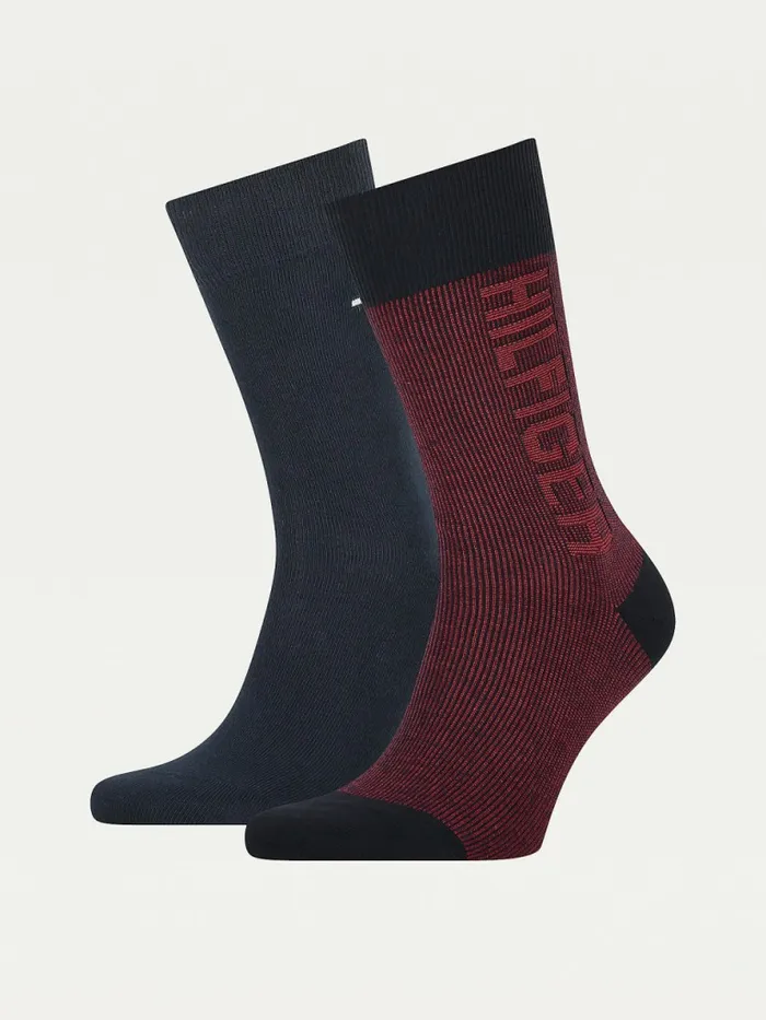 Tommy Hilfiger 2Pack RibKnit Logo Socks NavyRed Mens Socks Near Me