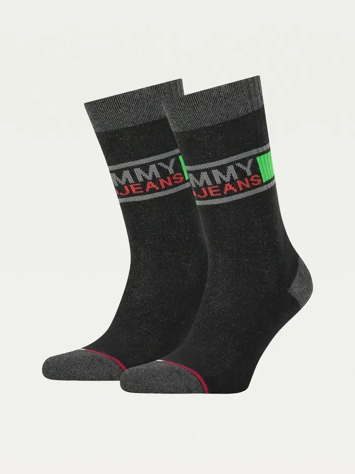 Tommy Hilfiger 2Pack Stretch Cotton Flag Socks GreenBlack Mens Socks Casaul