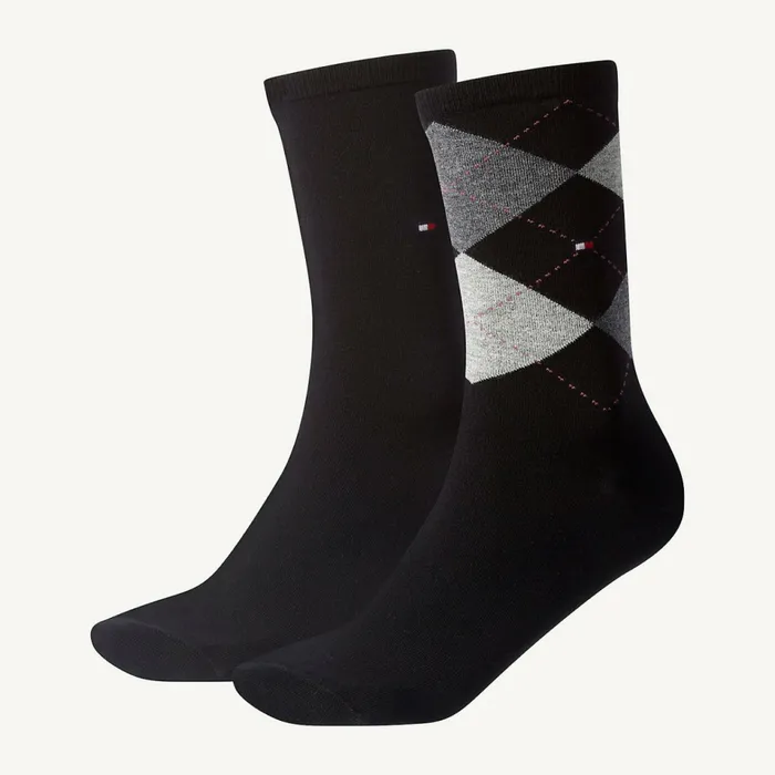 Tommy Hilfiger 2Pack Women8217s Diamond Check Socks Black Womens Socks and Hosiery On Sale