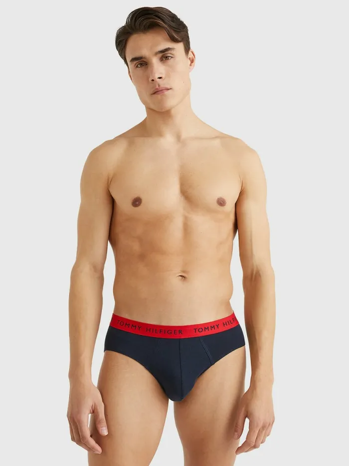 Tommy Hilfiger 3Pack Logo Waistband Briefs Des SkyPetrol BluePrim Red Mens Underwear Gift Ideas