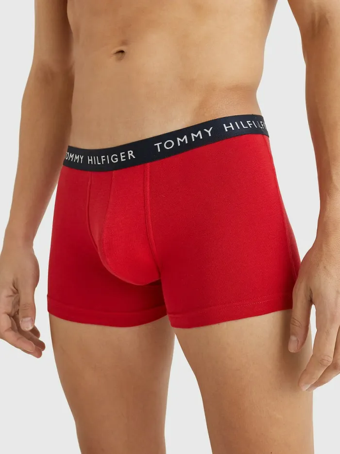 Tommy Hilfiger 3Pack Logo Waistband Trunks Des SkyPetrol BluePrim Red Mens Underwear Gift Ideas
