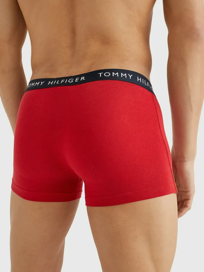 Tommy Hilfiger 3Pack Logo Waistband Trunks Des SkyPetrol BluePrim Red Mens Underwear Gift Ideas