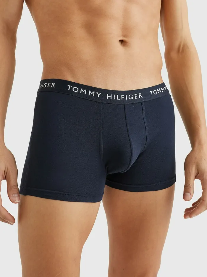 Tommy Hilfiger 3Pack Logo Waistband Trunks Des SkyPetrol BluePrim Red Mens Underwear Gift Ideas