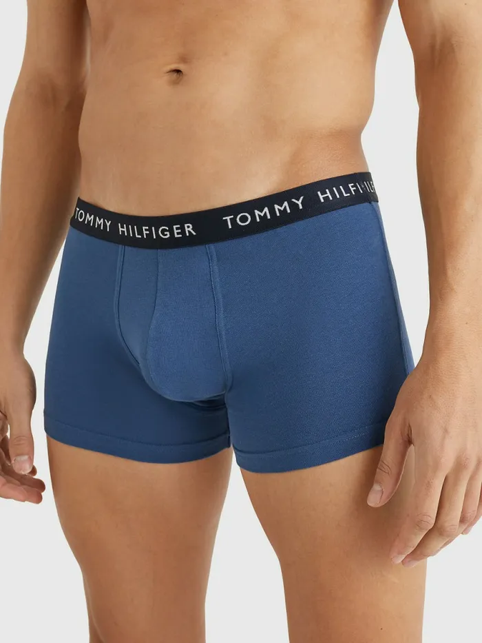Tommy Hilfiger 3Pack Logo Waistband Trunks Des SkyPetrol BluePrim Red Mens Underwear Gift Ideas
