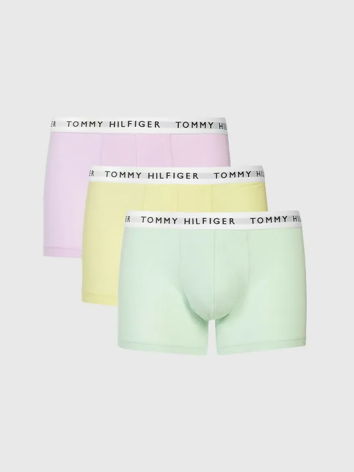 Tommy Hilfiger 3Pack Logo Waistband Trunks Lumi LiliacMystc YllwOpal Grn Mens Underwear Popular