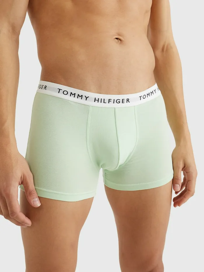 Tommy Hilfiger 3Pack Logo Waistband Trunks Lumi LiliacMystc YllwOpal Grn Mens Underwear Popular