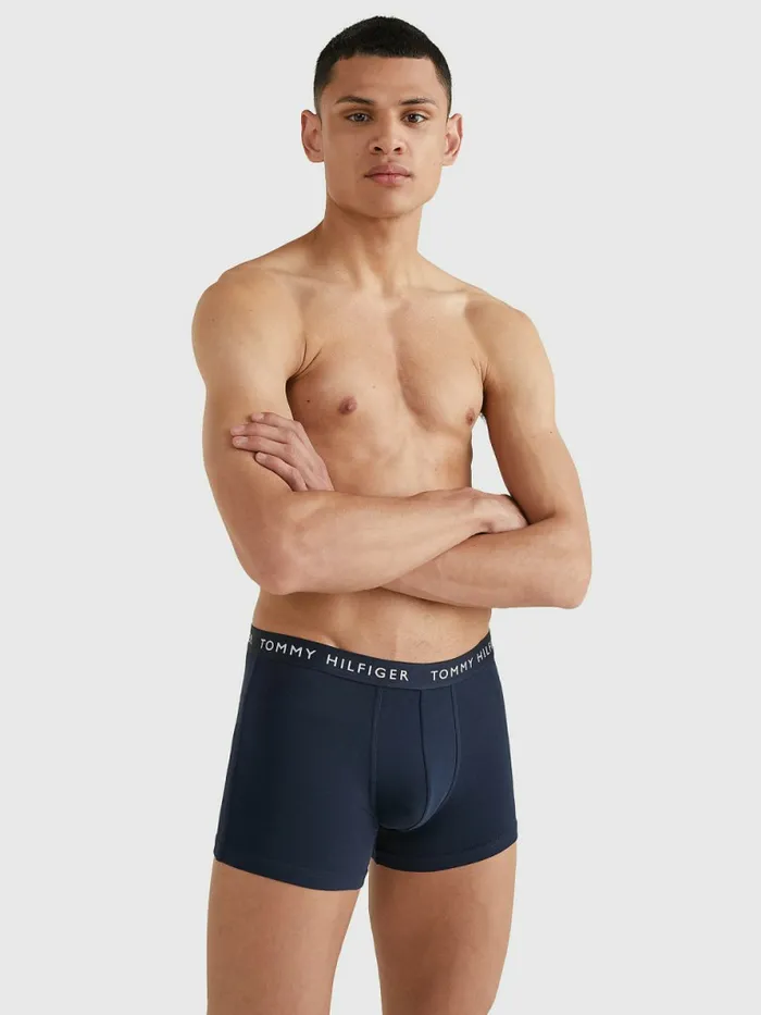 Tommy Hilfiger 3Pack Logo Waistband Trunks SublunarArmy GreenDesert Sky Mens Underwear Cheap On Sale