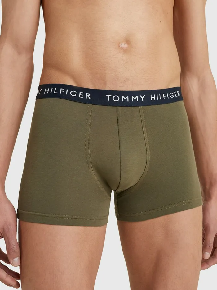 Tommy Hilfiger 3Pack Logo Waistband Trunks SublunarArmy GreenDesert Sky Mens Underwear Cheap On Sale