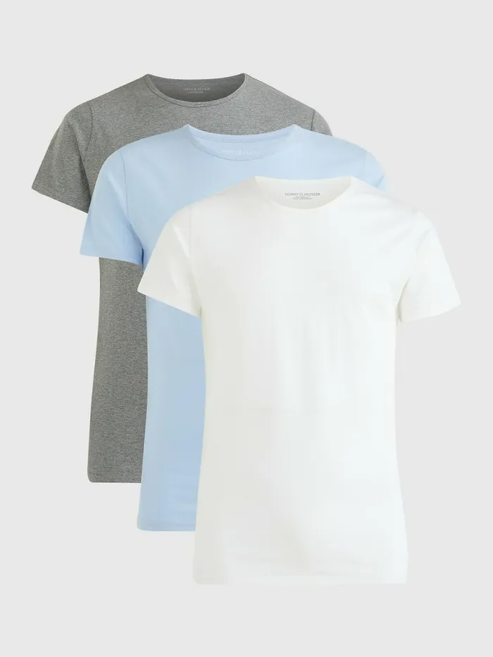 Tommy Hilfiger 3Pack Premium Essential Crew Neck TShirts WhiteMid Gry HthrSweet Blue Mens Loungewear and Nightwear On Sale Tommy Hilfiger 3Pack Premium Essential Crew Neck TShirts WhiteMid Gry HthrSweet Blue Mens Loungewear and Nightwear On Sale