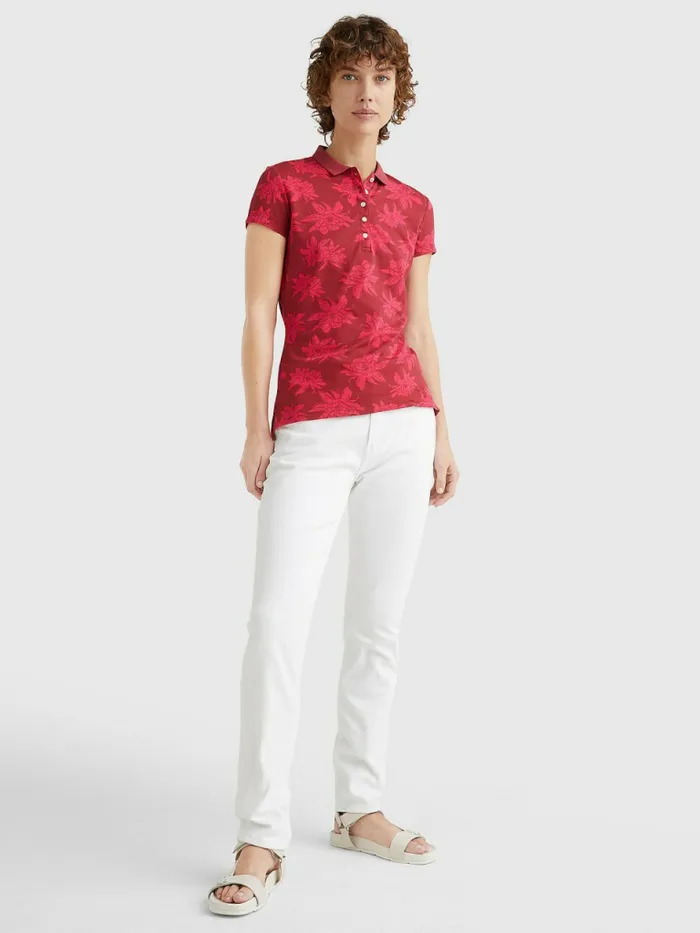 Tommy Hilfiger Abstract Print Slim Fit Polo Mid Scale BloomPink Splendor Womens Polo Shirts For Sale