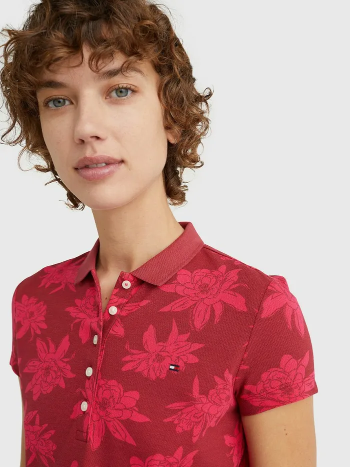 Tommy Hilfiger Abstract Print Slim Fit Polo Mid Scale BloomPink Splendor Womens Polo Shirts For Sale