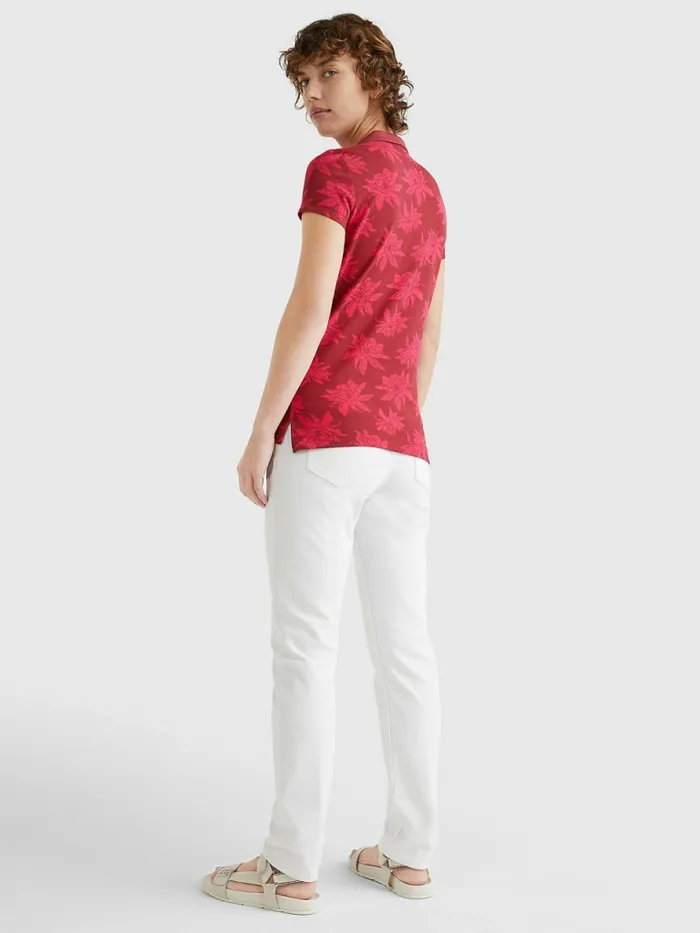 Tommy Hilfiger Abstract Print Slim Fit Polo Mid Scale BloomPink Splendor Womens Polo Shirts For Sale