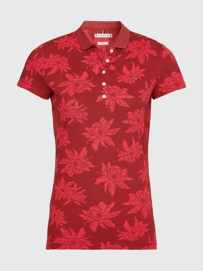 Tommy Hilfiger Abstract Print Slim Fit Polo Mid Scale BloomPink Splendor Womens Polo Shirts For Sale