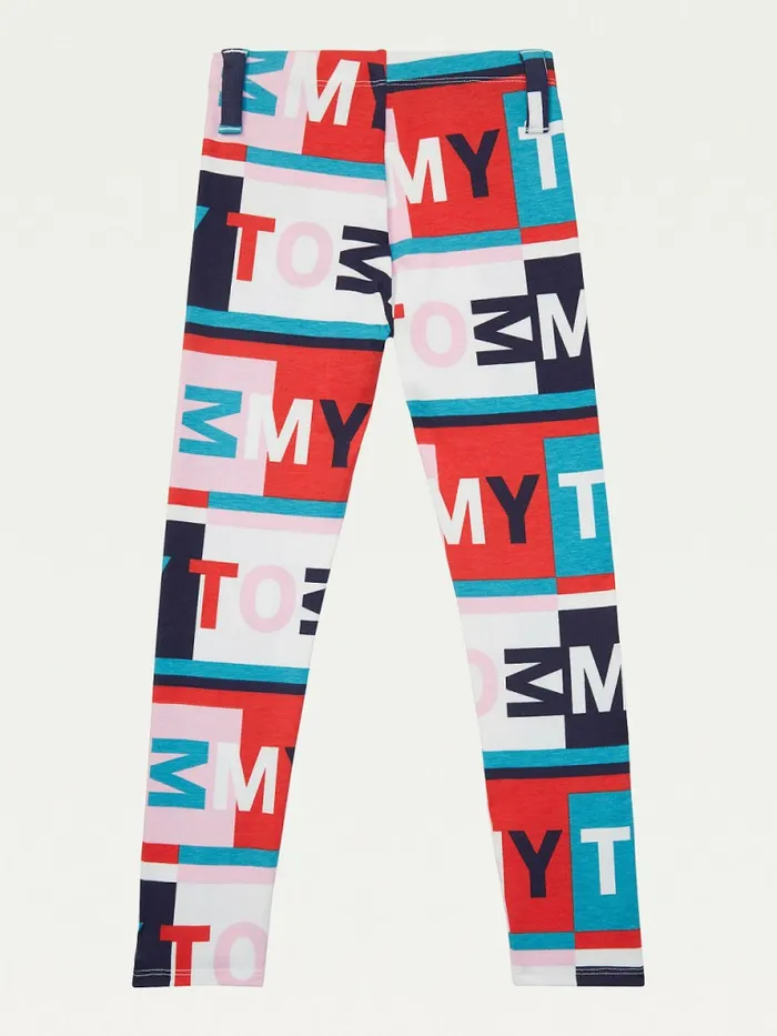 Tommy Hilfiger Adaptive AllOver Logo Print Leggings Classic White Multi Girls Trousers Shorts and Skirts Gift 4 You