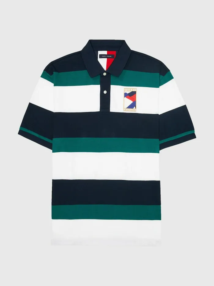 Tommy Hilfiger Adaptive Block Stripe Regular Polo Green Room Mens Polo Shirts Gift 4 You