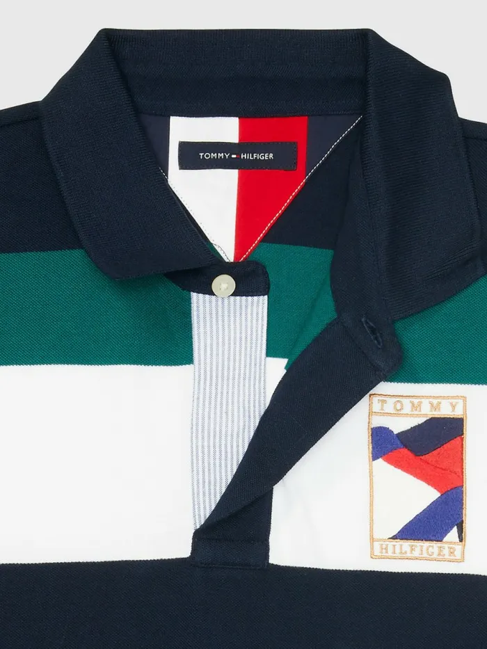 Tommy Hilfiger Adaptive Block Stripe Regular Polo Green Room Mens Polo Shirts Gift 4 You