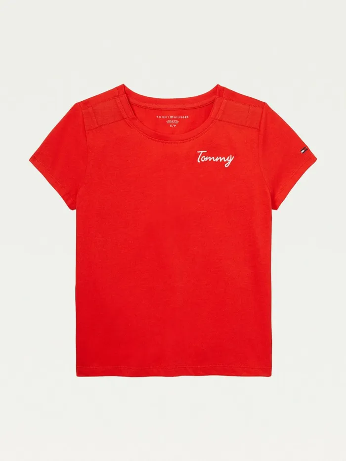 Tommy Hilfiger Adaptive Cap Sleeve Logo TShirt High Risk Red Girls Tops and TShirts Near Me