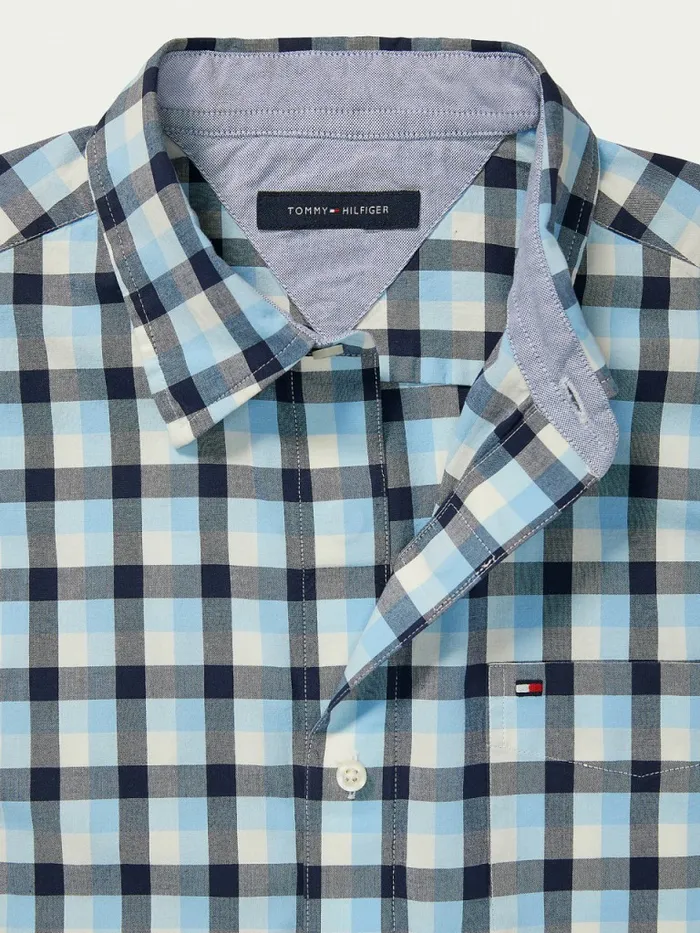 Tommy Hilfiger Adaptive Check Stretch Custom Fit Shirt Hydrangea Blue Mens Shirts Casaul