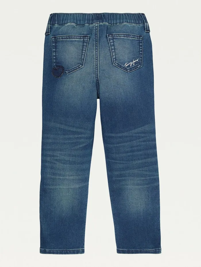 Tommy Hilfiger Adaptive Distressed Denim Joggers Medium Wash Girls Jeans Fashion