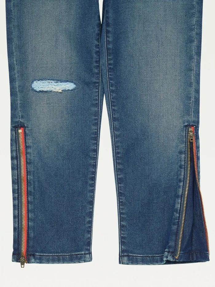 Tommy Hilfiger Adaptive Distressed Denim Joggers Medium Wash Girls Jeans Fashion