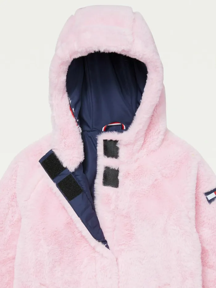 Tommy Hilfiger Adaptive Faux Fur Hooded Jacket Milk Berry Girls Coats and Jackets Popular