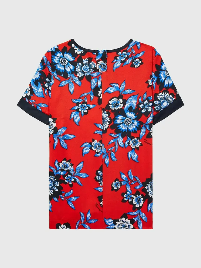 Tommy Hilfiger Adaptive Floral Print Relaxed Short Sleeve Top Fireworks Multi Womens Tommy Adaptive