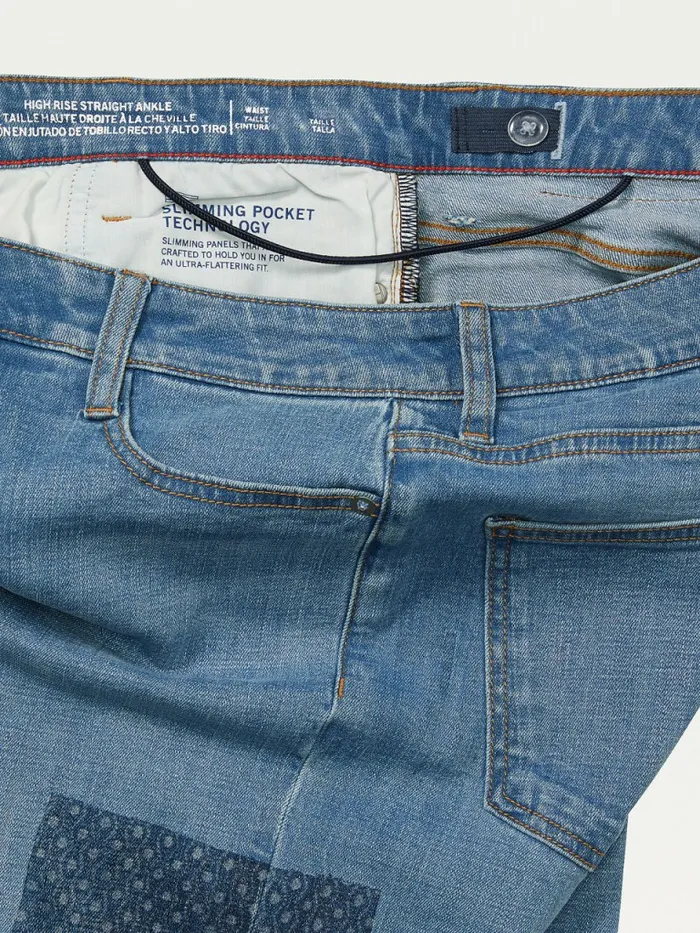 Tommy Hilfiger Adaptive High Rise Straight Patchwork Jeans Light Wash Womens Jeans Fashion