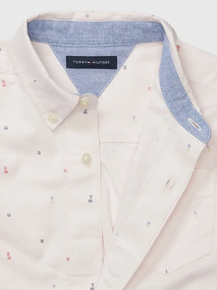 Tommy Hilfiger Adaptive Micro Print Shirt Precious Pink Multi Boys Shirts Casaul