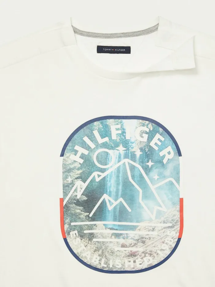 Tommy Hilfiger Adaptive Mountain Logo Graphic TShirt Snow White Mens Tommy Adaptive