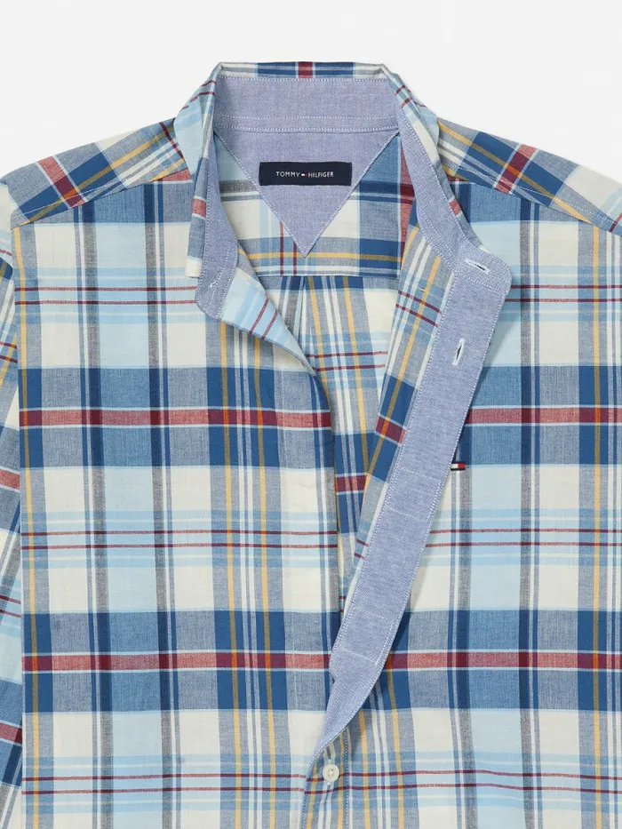 Tommy Hilfiger Adaptive Plaid Check Regular Fit Shirt Calm Water Mens Tommy Adaptive