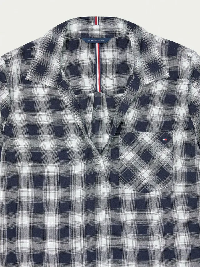 Tommy Hilfiger Adaptive Plaid Popover Shirt Masters NavyMulti Womens Shirts and Blouses On Sale