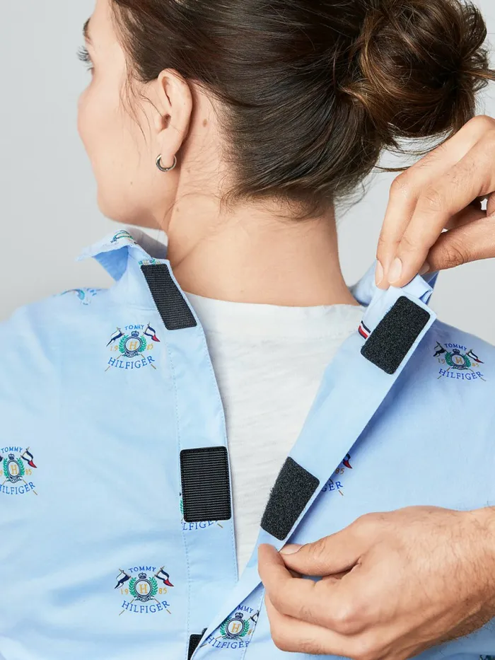 Tommy Hilfiger Adaptive Seated Fit AllOver Crest Shirt Covington BlueMulti Womens Tommy Adaptive