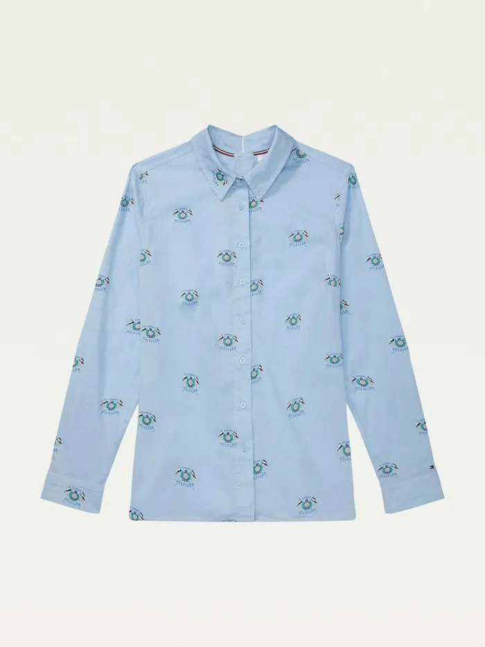 Tommy Hilfiger Adaptive Seated Fit AllOver Crest Shirt Covington BlueMulti Womens Tommy Adaptive