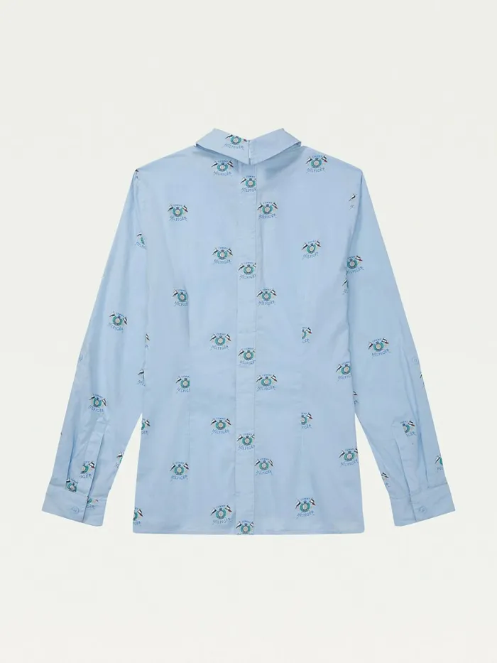 Tommy Hilfiger Adaptive Seated Fit AllOver Crest Shirt Covington BlueMulti Womens Tommy Adaptive