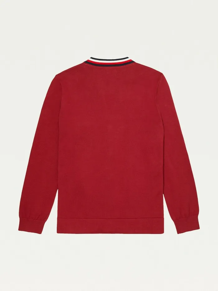 Tommy Hilfiger Adaptive Signature Collar Cardigan Rhubarb Mens Tommy Adaptive
