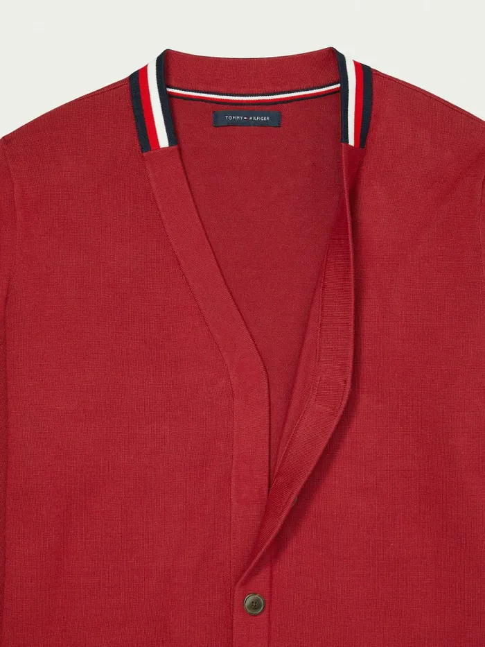 Tommy Hilfiger Adaptive Signature Collar Cardigan Rhubarb Mens Tommy Adaptive