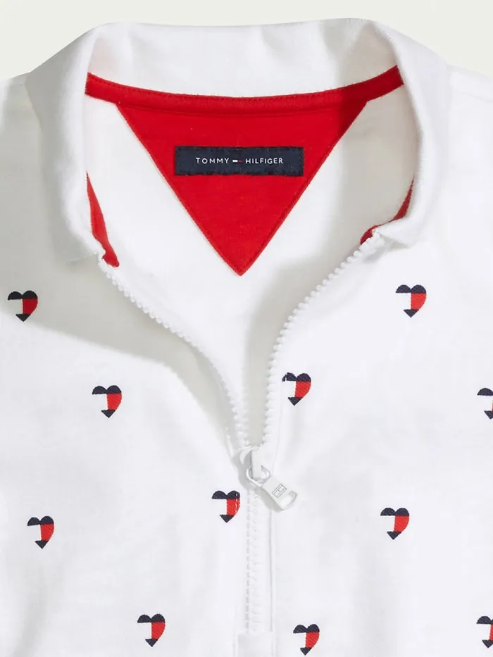 Tommy Hilfiger Adaptive Signature Heart Print Polo Dress Classic White Girls Dresses Popular