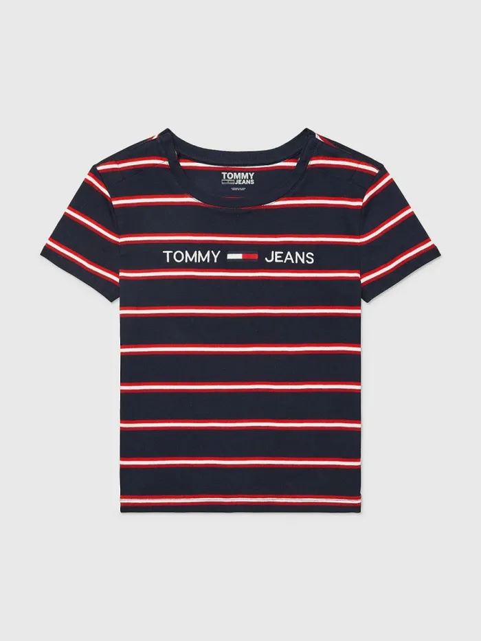 Tommy Hilfiger Adaptive Stripe Multicolour Logo TShirt Sky CaptainMulti Womens Tommy Adaptive Tommy Hilfiger Adaptive Stripe Multicolour Logo TShirt Sky CaptainMulti Womens Tommy Adaptive