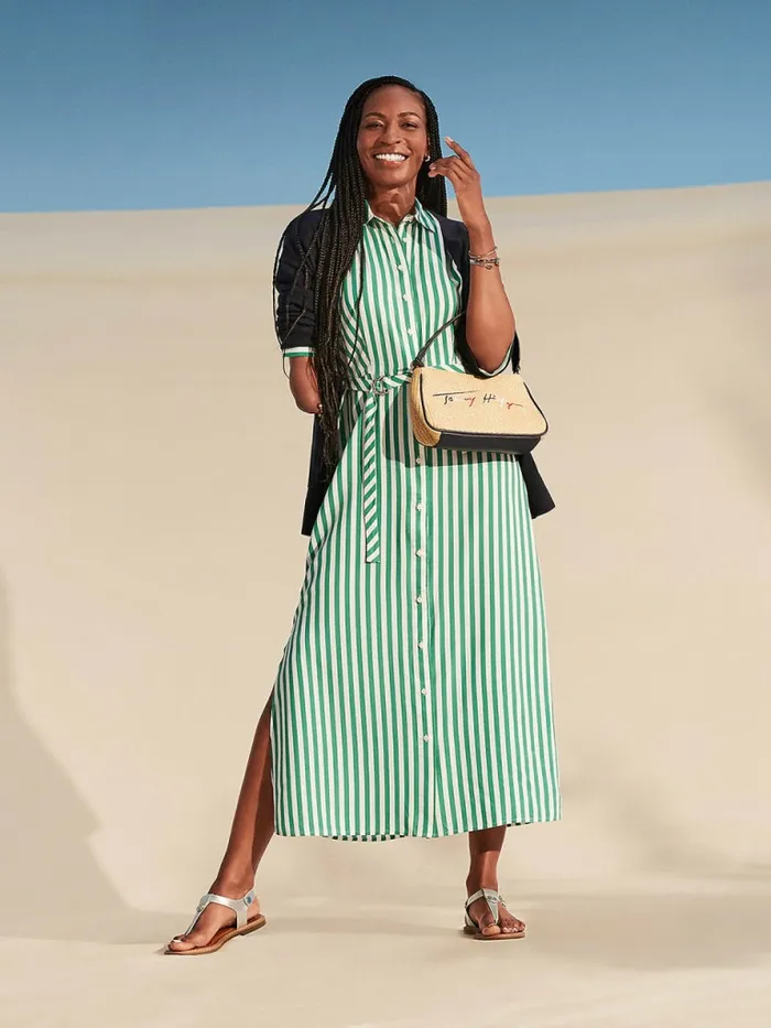 Tommy Hilfiger Adaptive Viscose Stripe Midi Shirt Dress Primary Green Multi Womens Dresses and Jumpsuits Gift for Friend Tommy Hilfiger Adaptive Viscose Stripe Midi Shirt Dress Primary Green Multi Womens Dresses and Jumpsuits Gift for Friend