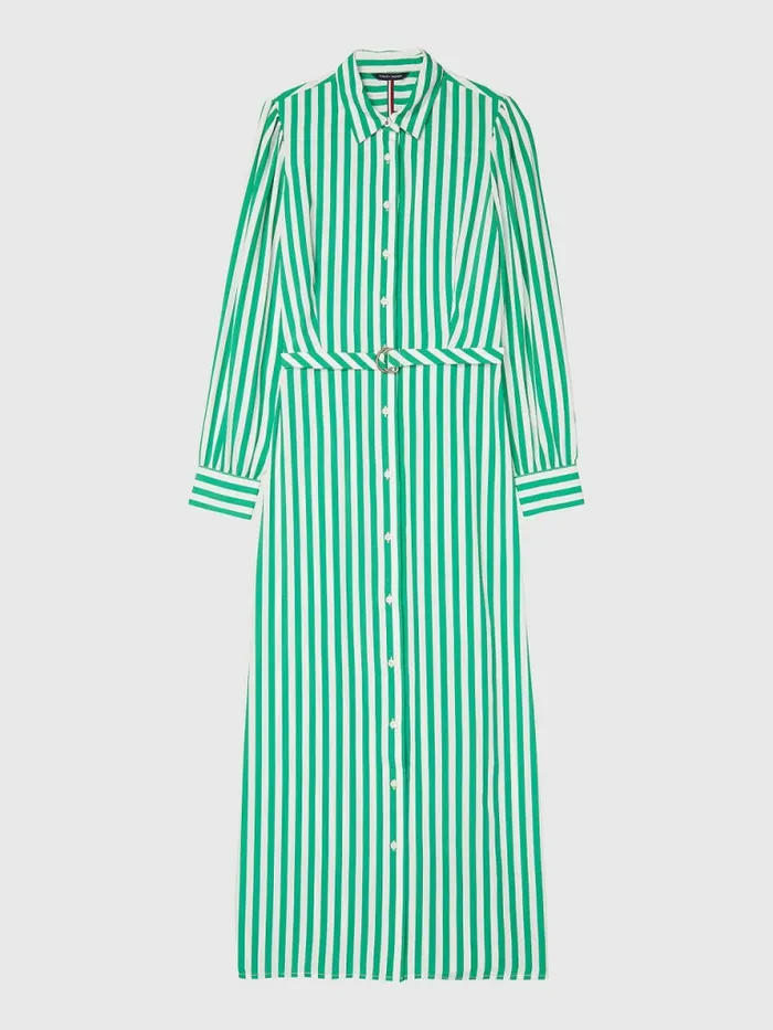 Tommy Hilfiger Adaptive Viscose Stripe Midi Shirt Dress Primary Green Multi Womens Dresses and Jumpsuits Gift for Friend