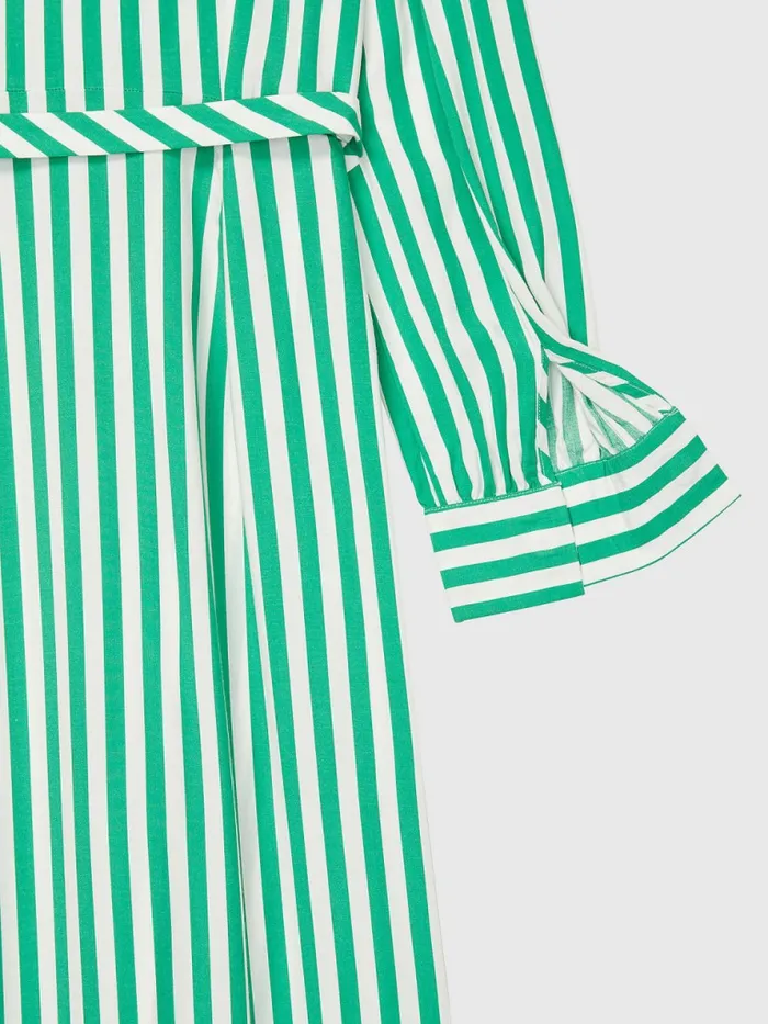 Tommy Hilfiger Adaptive Viscose Stripe Midi Shirt Dress Primary Green Multi Womens Dresses and Jumpsuits Gift for Friend