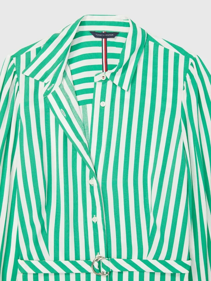Tommy Hilfiger Adaptive Viscose Stripe Midi Shirt Dress Primary Green Multi Womens Dresses and Jumpsuits Gift for Friend