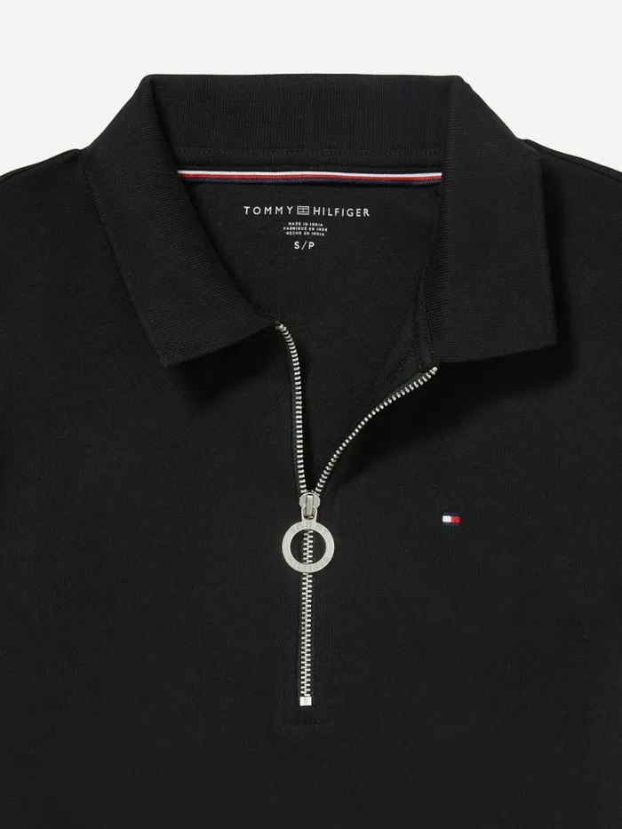 Tommy Hilfiger Adaptive Zipped Slim Fit Polo Th Deep Black Womens Polo Shirts Fashion
