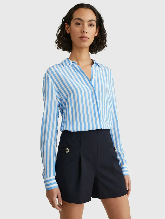 Tommy Hilfiger AllOver Print Regular Fit Viscose Blouse Banker StpHydrengea Blue Womens Shirts and Blouses Gift for Friend Tommy Hilfiger AllOver Print Regular Fit Viscose Blouse Banker StpHydrengea Blue Womens Shirts and Blouses Gift for Friend
