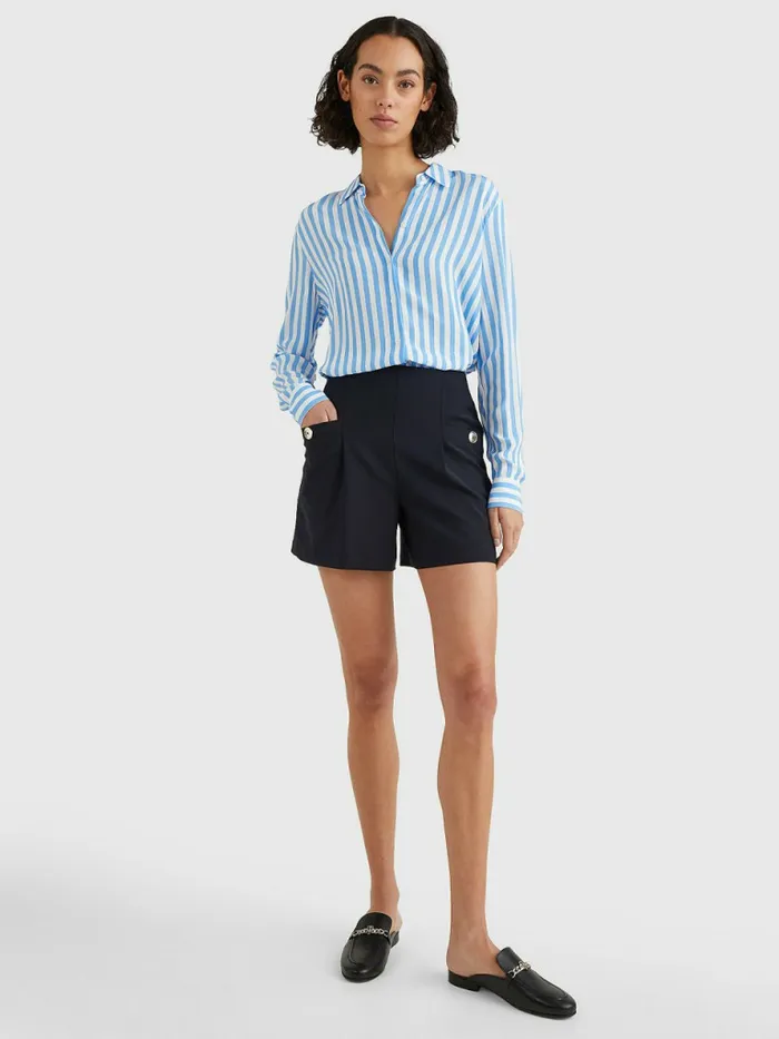 Tommy Hilfiger AllOver Print Regular Fit Viscose Blouse Banker StpHydrengea Blue Womens Shirts and Blouses Gift for Friend