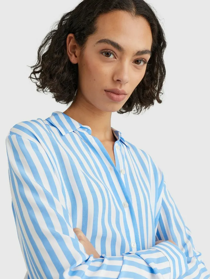 Tommy Hilfiger AllOver Print Regular Fit Viscose Blouse Banker StpHydrengea Blue Womens Shirts and Blouses Gift for Friend