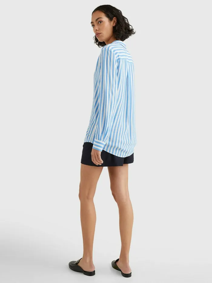 Tommy Hilfiger AllOver Print Regular Fit Viscose Blouse Banker StpHydrengea Blue Womens Shirts and Blouses Gift for Friend