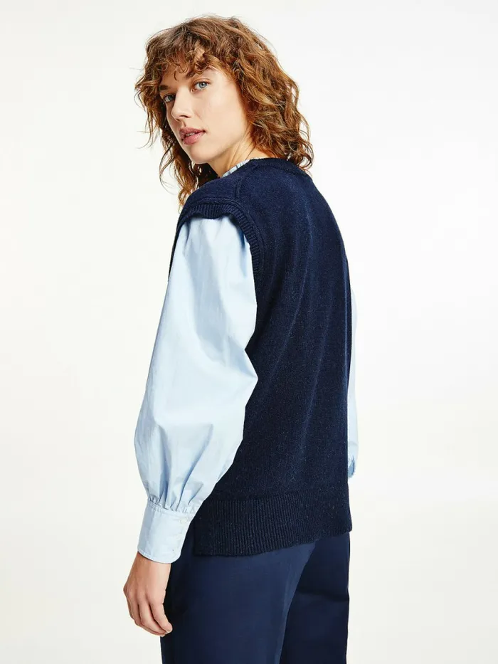 Tommy Hilfiger Alpaca Relaxed VNeck Short Sleeve Vest Desert Sky Womens Knitwear Cheap On Sale